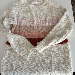Pink Lily Cream Popcorn Knit Sweater with Pink and Rust Stripes